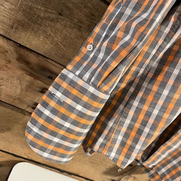 Steven Land gray and orange checked dress shirt - 16.2 - Picture 2 of 7